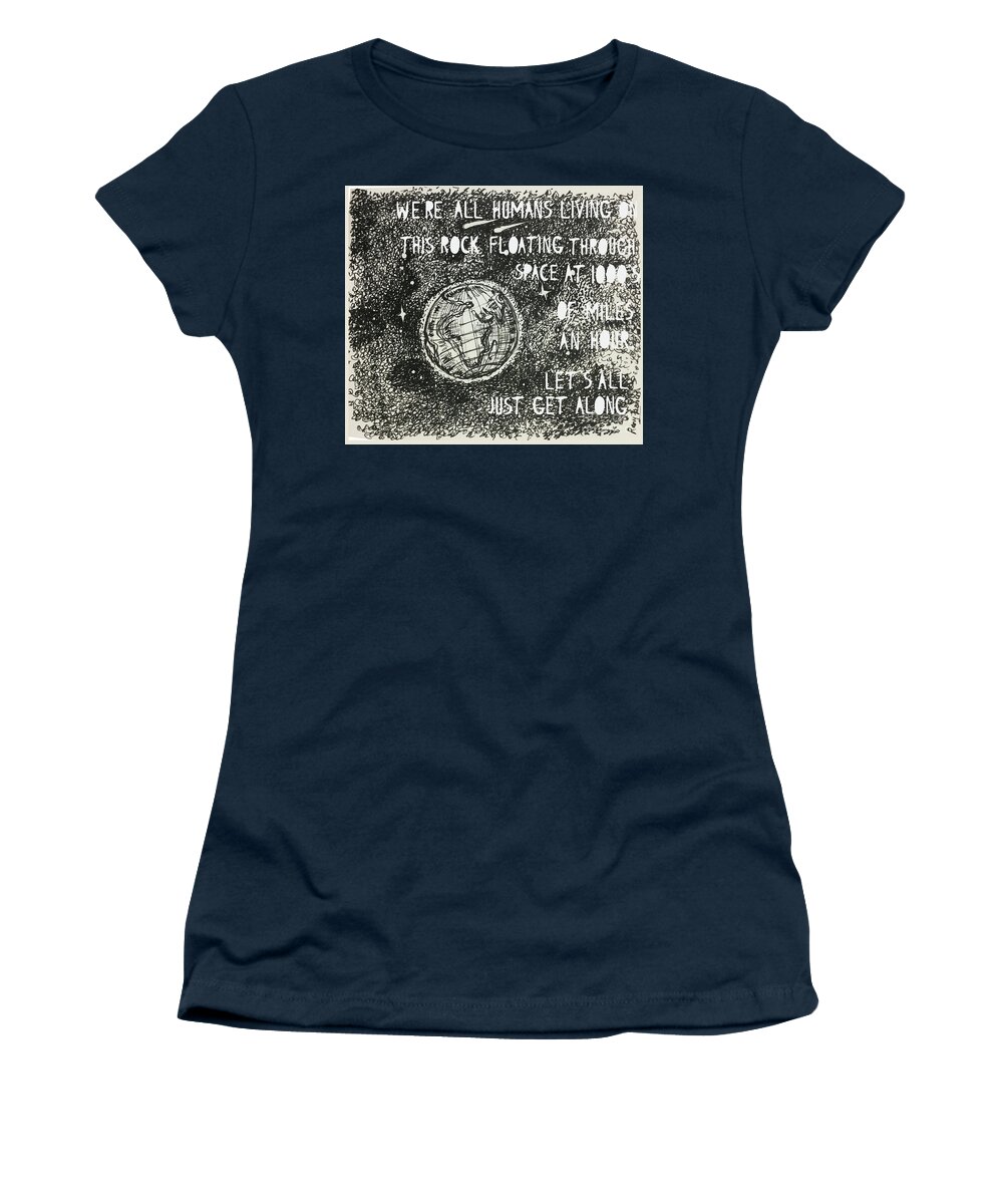 Pen And Ink Women's T-Shirt featuring the drawing Earth - Globe - Space for the good by Remy Francis