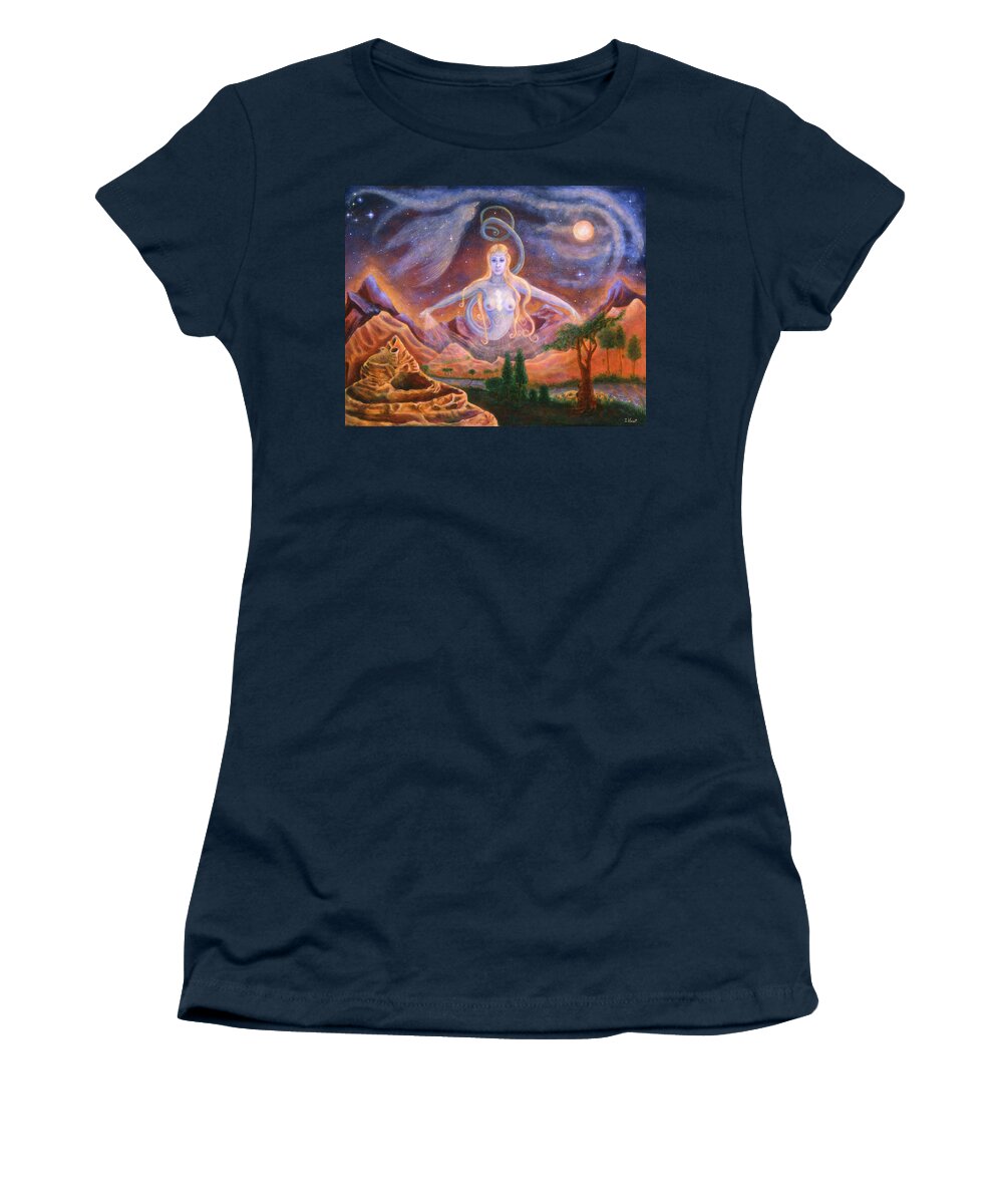 Snake-goddess Women's T-Shirt featuring the painting Earth Guardian by Irene Vincent