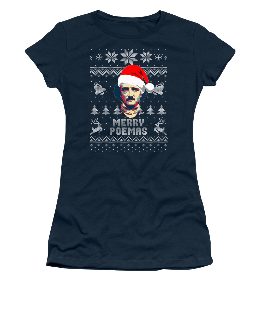 Santa Women's T-Shirt featuring the digital art Edgar Allan Poe Merry Poemas by Filip Schpindel