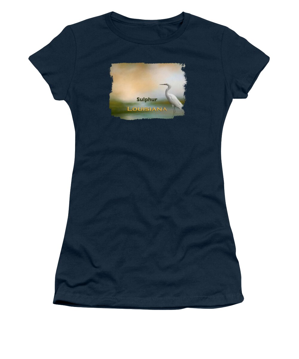 Sulphur Women's T-Shirt featuring the mixed media Egret Sulphur LA by Elisabeth Lucas