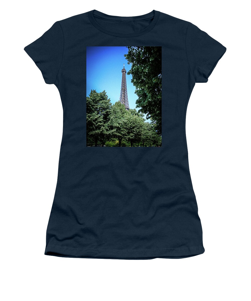 France Women's T-Shirt featuring the photograph Eiffel Tower through Trees by Jim Feldman