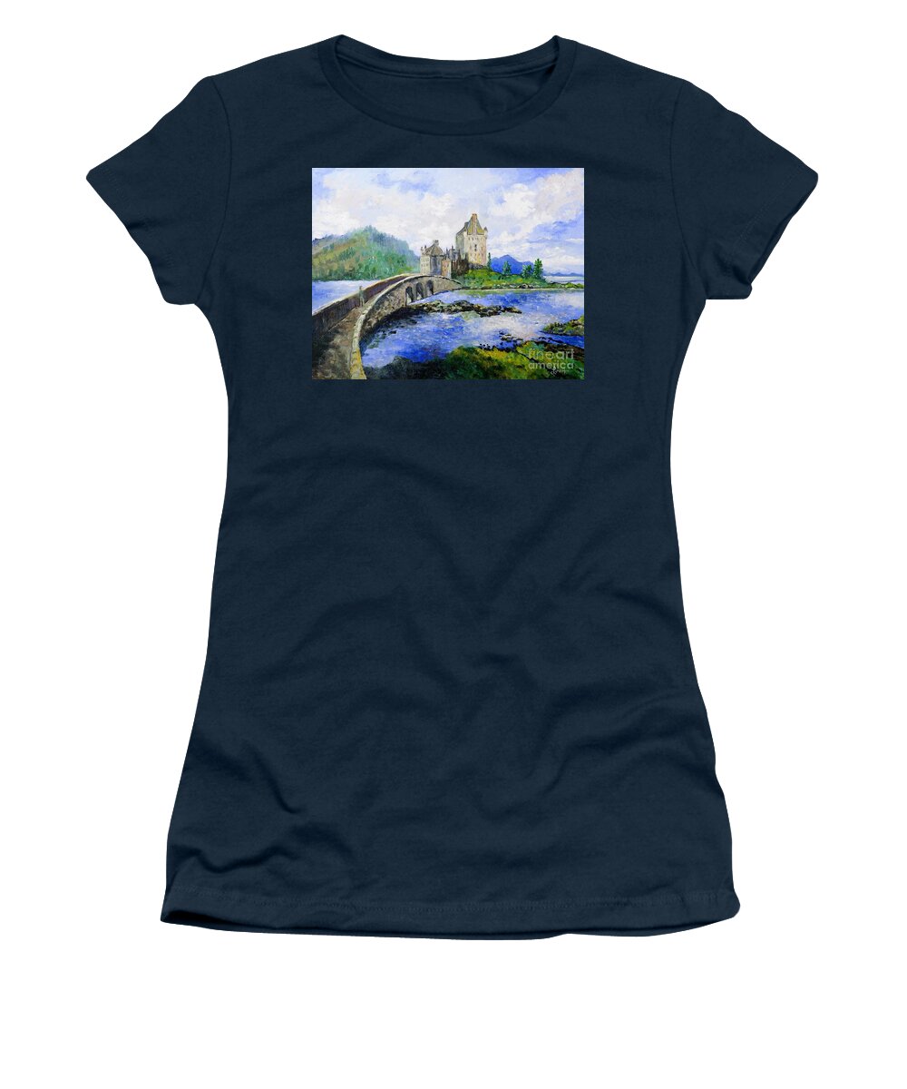 Eilean Donan Castle Women's T-Shirt featuring the painting Eilean Donan Castle by Lou Ann Bagnall