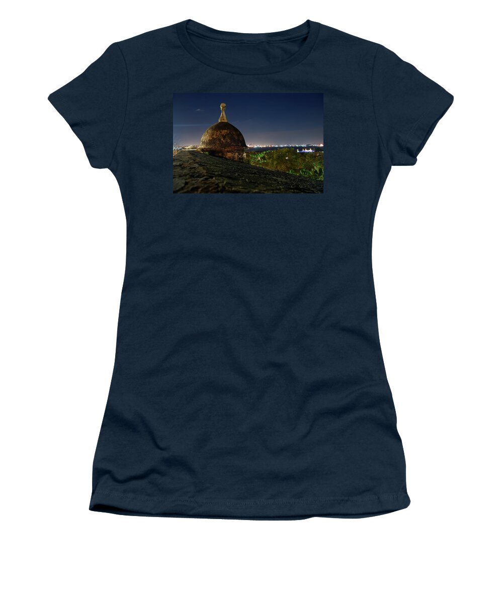 Puerto Rico Women's T-Shirt featuring the photograph El Morro Watchtower Night View by Flinn Hackett