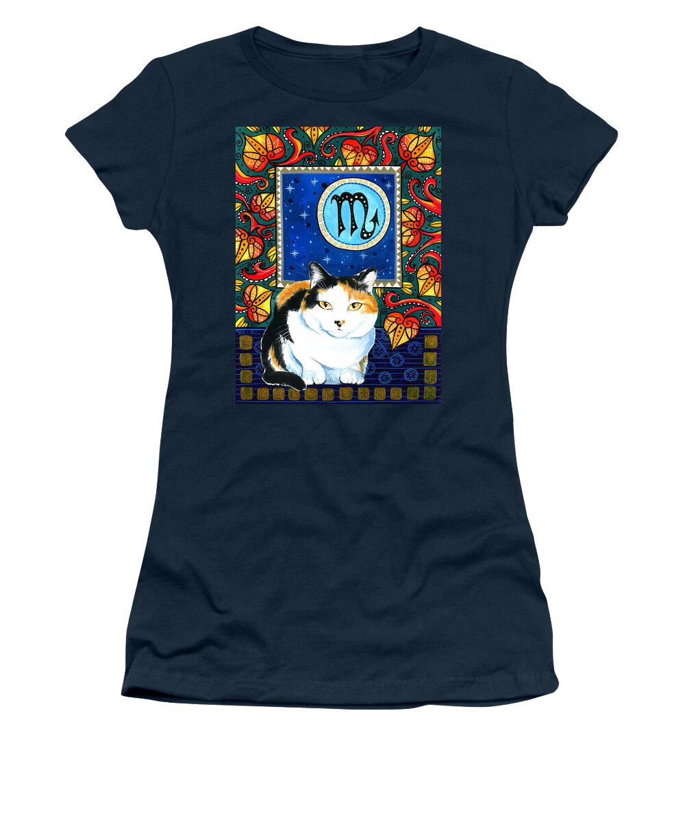 Cat Women's T-Shirt featuring the painting Eleanor with Scorpio Cat Zodiac Sign by Dora Hathazi Mendes