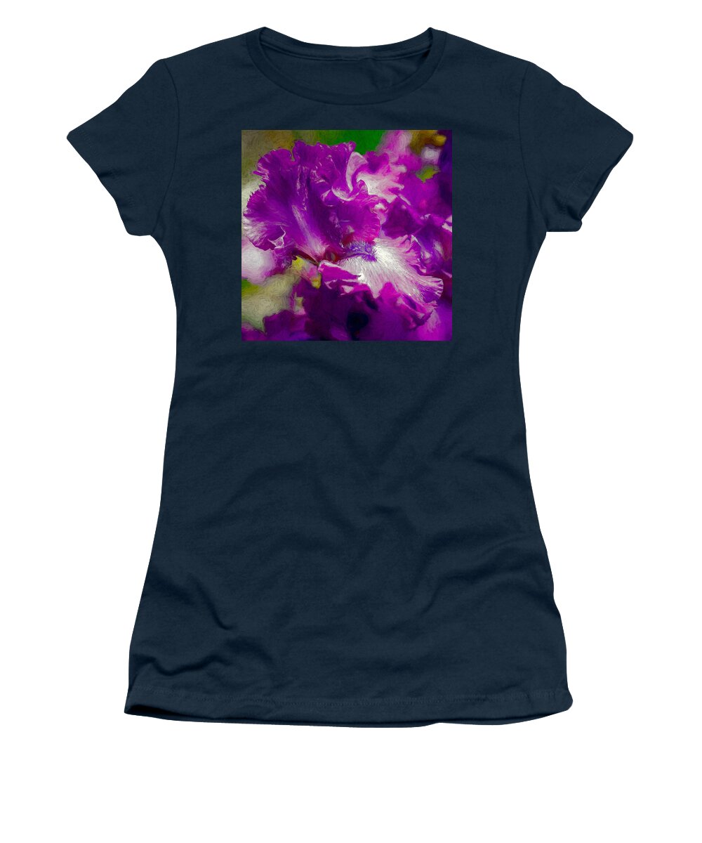 Iris Women's T-Shirt featuring the mixed media Elegance by Susan Rydberg