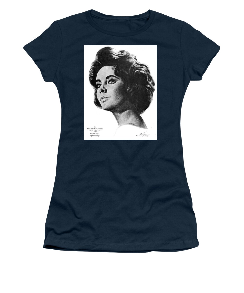 Elizabeth Women's T-Shirt featuring the drawing Elizabeth Taylor by Volpe by Movie World Posters