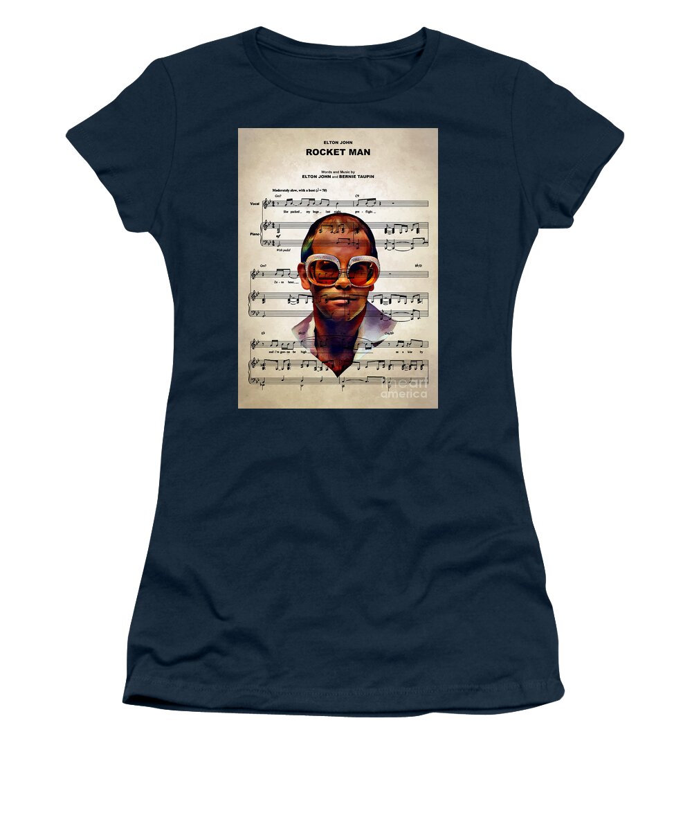 Elton John Women's T-Shirt featuring the digital art Elton John - Rocket Man by Bo Kev