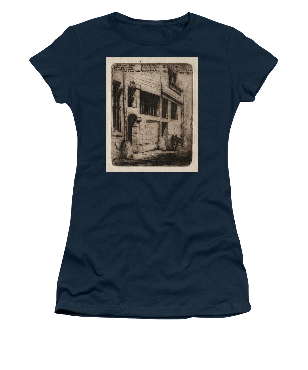 Etchings Of Paris The Street Of The Bad Boys 1854 Charles Meryon Women's T-Shirt featuring the painting Etchings of Paris The Street of the Bad Boys 1854 Charles Meryon by MotionAge Designs