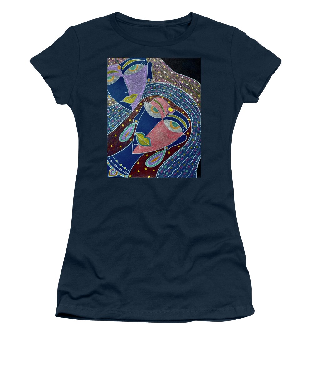 Face Women's T-Shirt featuring the painting Faces - Love - Darkness by Bnte Creations