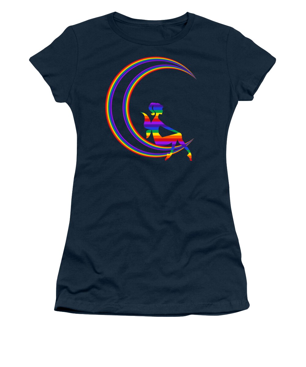Children Women's T-Shirt featuring the mixed media Fairy on a Crescent Moon by Nancy Ayanna Wyatt