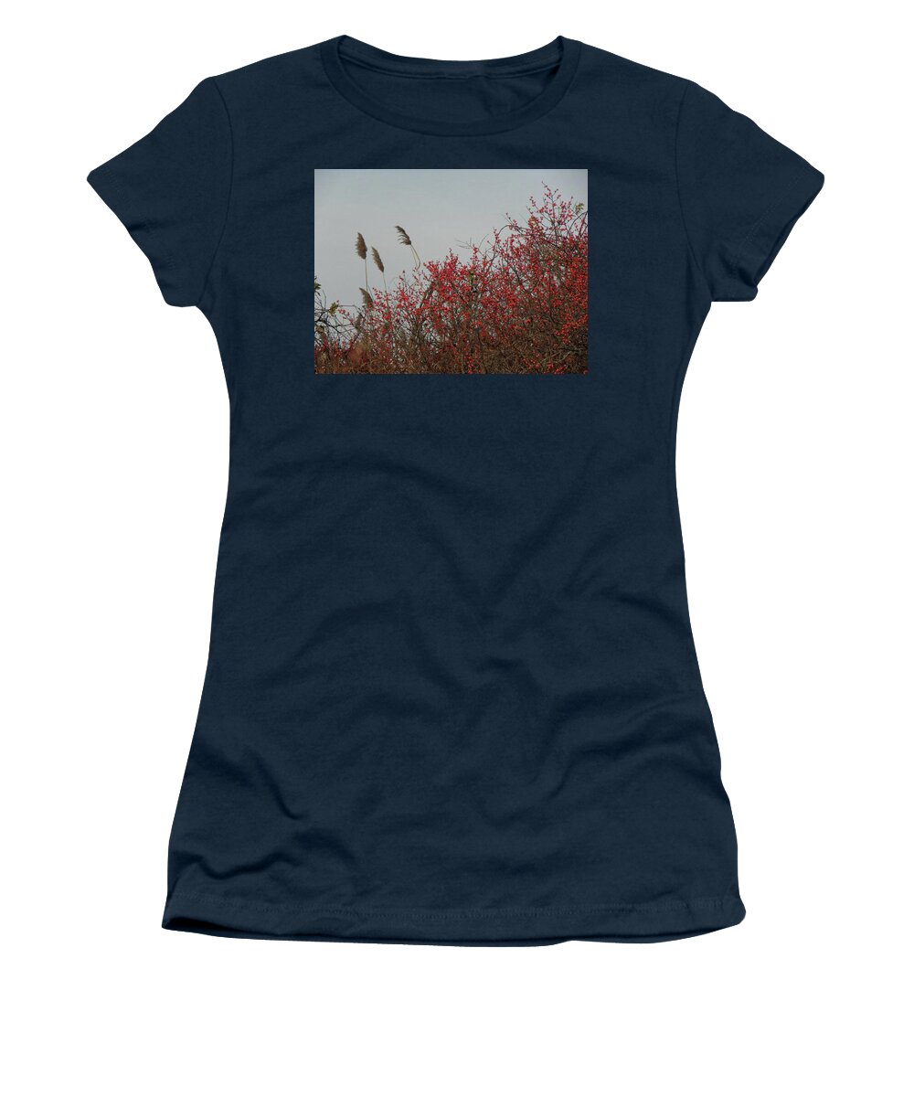 Red Berries Women's T-Shirt featuring the photograph Fall berries by the seaside by Kim Galluzzo