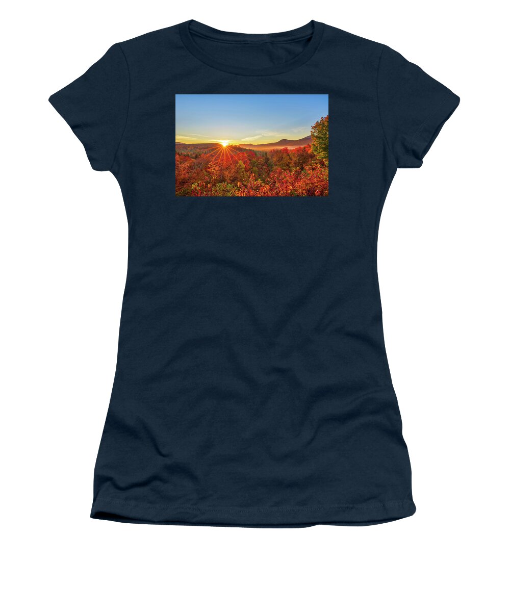 New England Nature Women's T-Shirt featuring the photograph Fall Colors Kancamagus Highway Sunrise by Juergen Roth