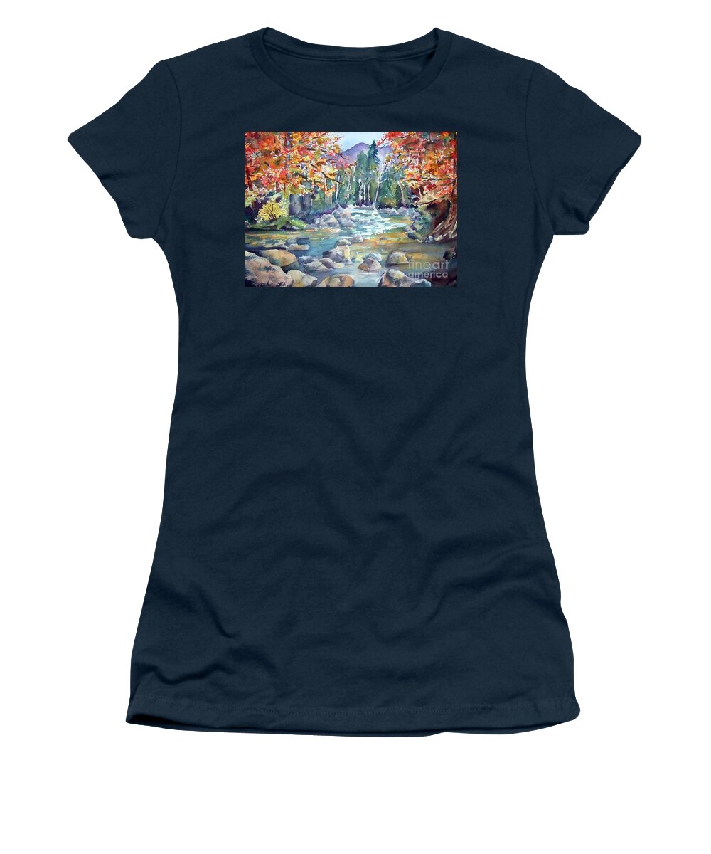Watercolor Women's T-Shirt featuring the painting Fall Creek by Liana Yarckin
