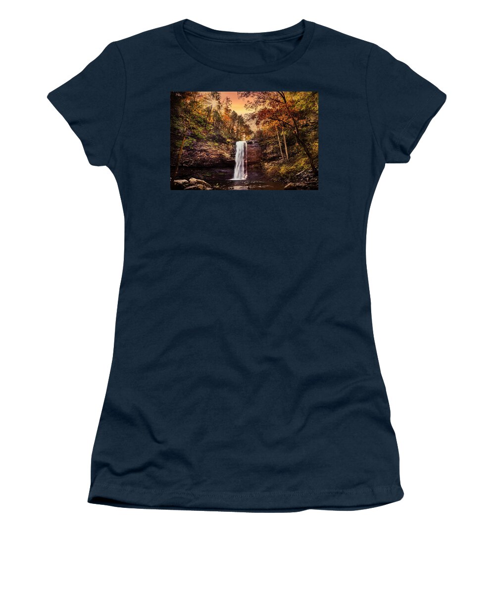 Cherokee Women's T-Shirt featuring the photograph Falling into Sunrise Autumn Pools by Debra and Dave Vanderlaan
