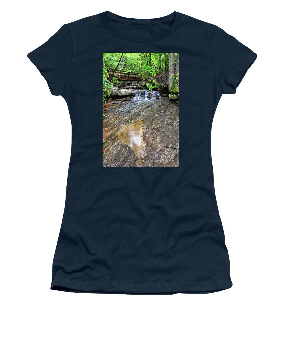 Fall Creek Falls State Park Women's T-Shirt featuring the photograph Falling Water And Bridge by Phil Perkins