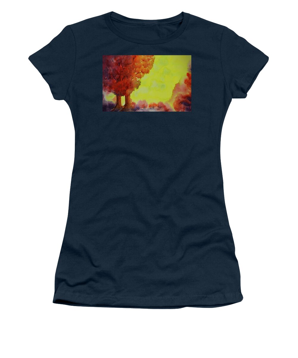Kim Mcclinton Women's T-Shirt featuring the painting Fiery Foliage by Kim McClinton