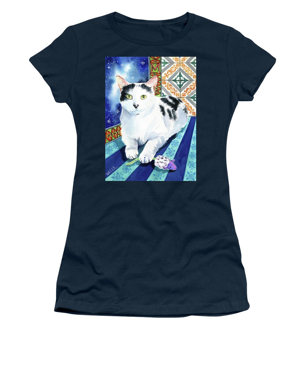 Cat Women's T-Shirt featuring the painting FIP Warrior Maximillion Cat Painting by Dora Hathazi Mendes