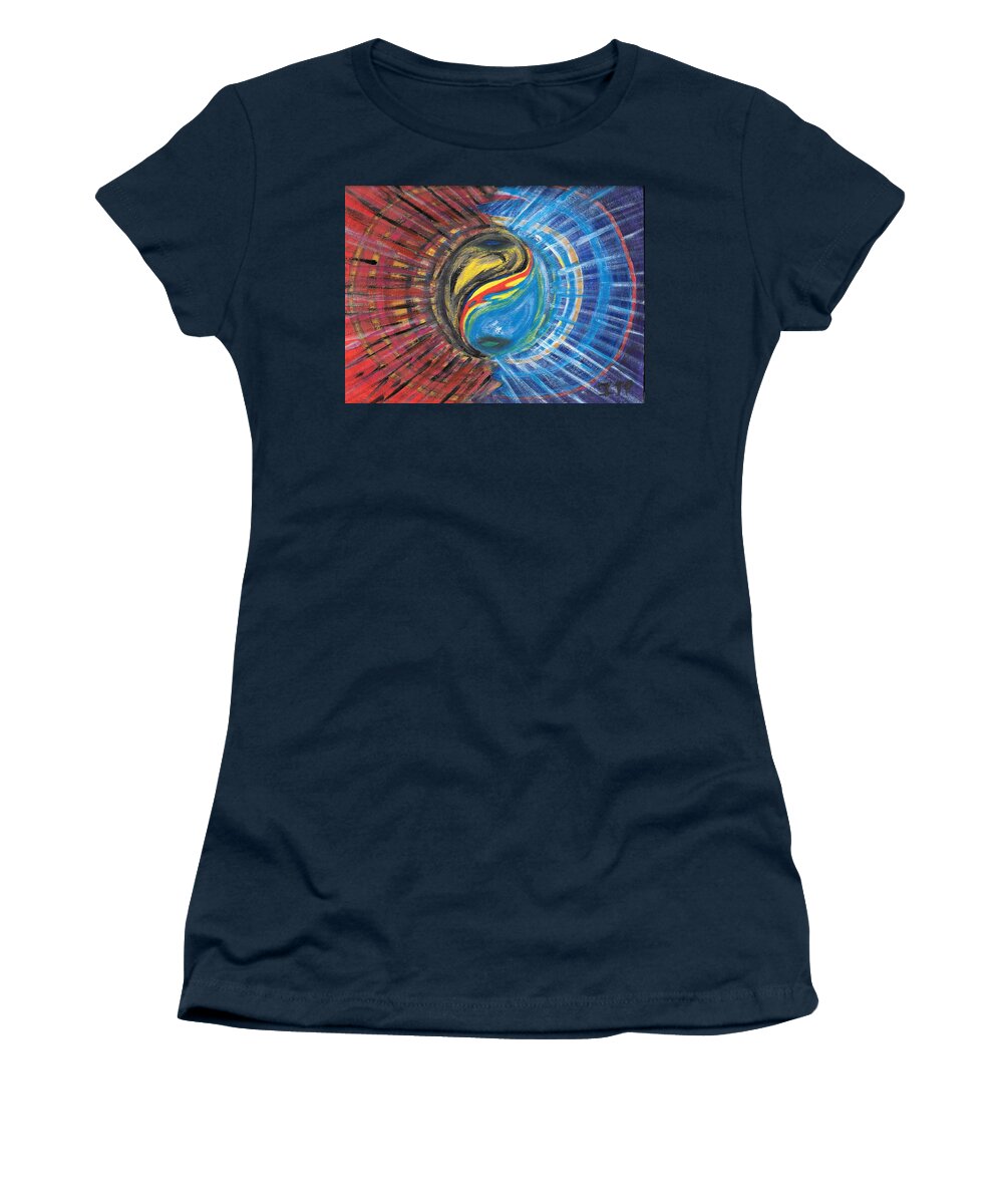 Yin Women's T-Shirt featuring the painting Fire with Ice by Esoteric Gardens KN
