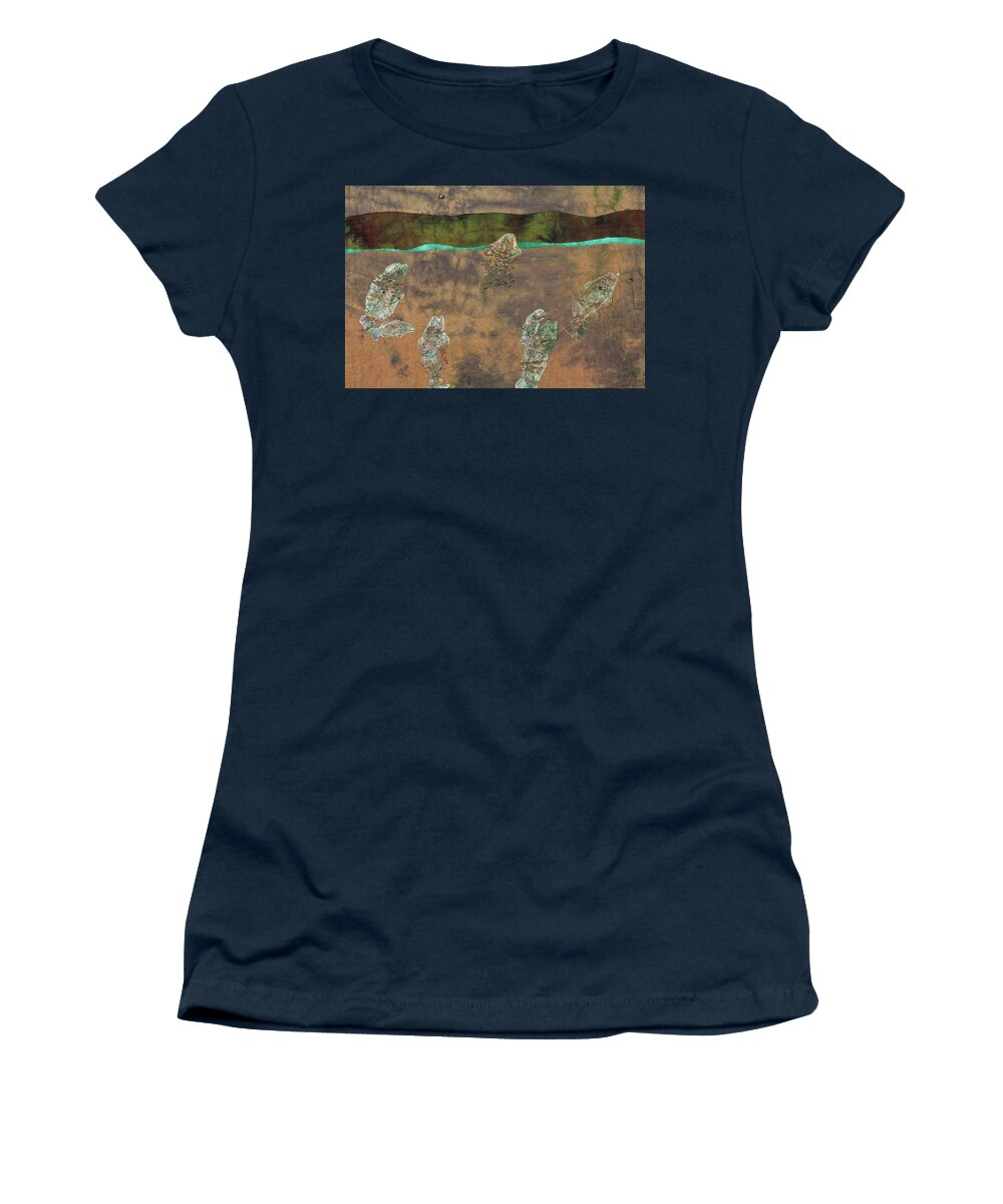 Fiber Art Women's T-Shirt featuring the mixed media Fish and Game 3 by Vivian Aumond
