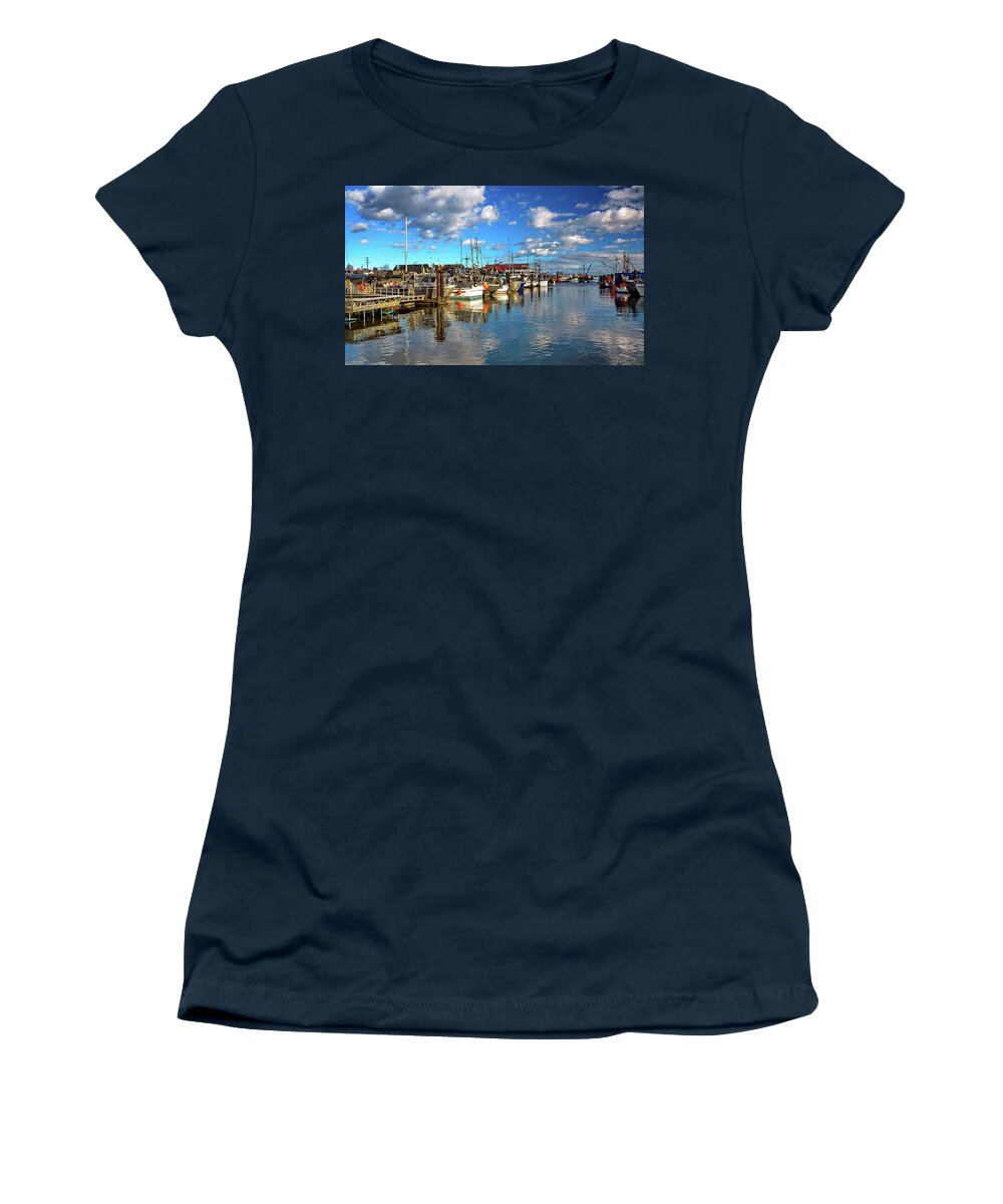 Alex Lyubar Women's T-Shirt featuring the photograph Fishing Boats at the Marina by Alex Lyubar