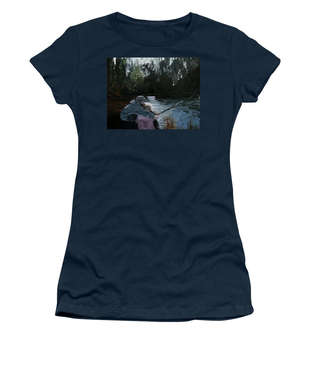Fishing Women's T-Shirt featuring the painting Fishing with Dad by Joanne Stowell