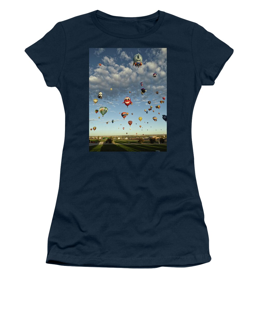 Albuquerque International Balloon Fiesta Women's T-Shirt featuring the photograph Flying High by Segura Shaw Photography