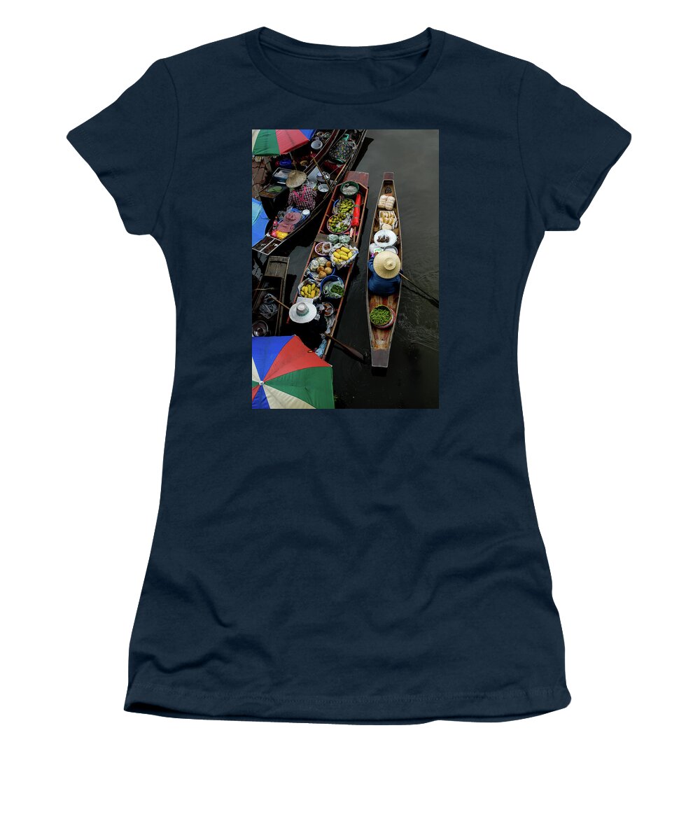Floating Women's T-Shirt featuring the photograph Market Mornings - Floating Market, Thailand by Earth And Spirit