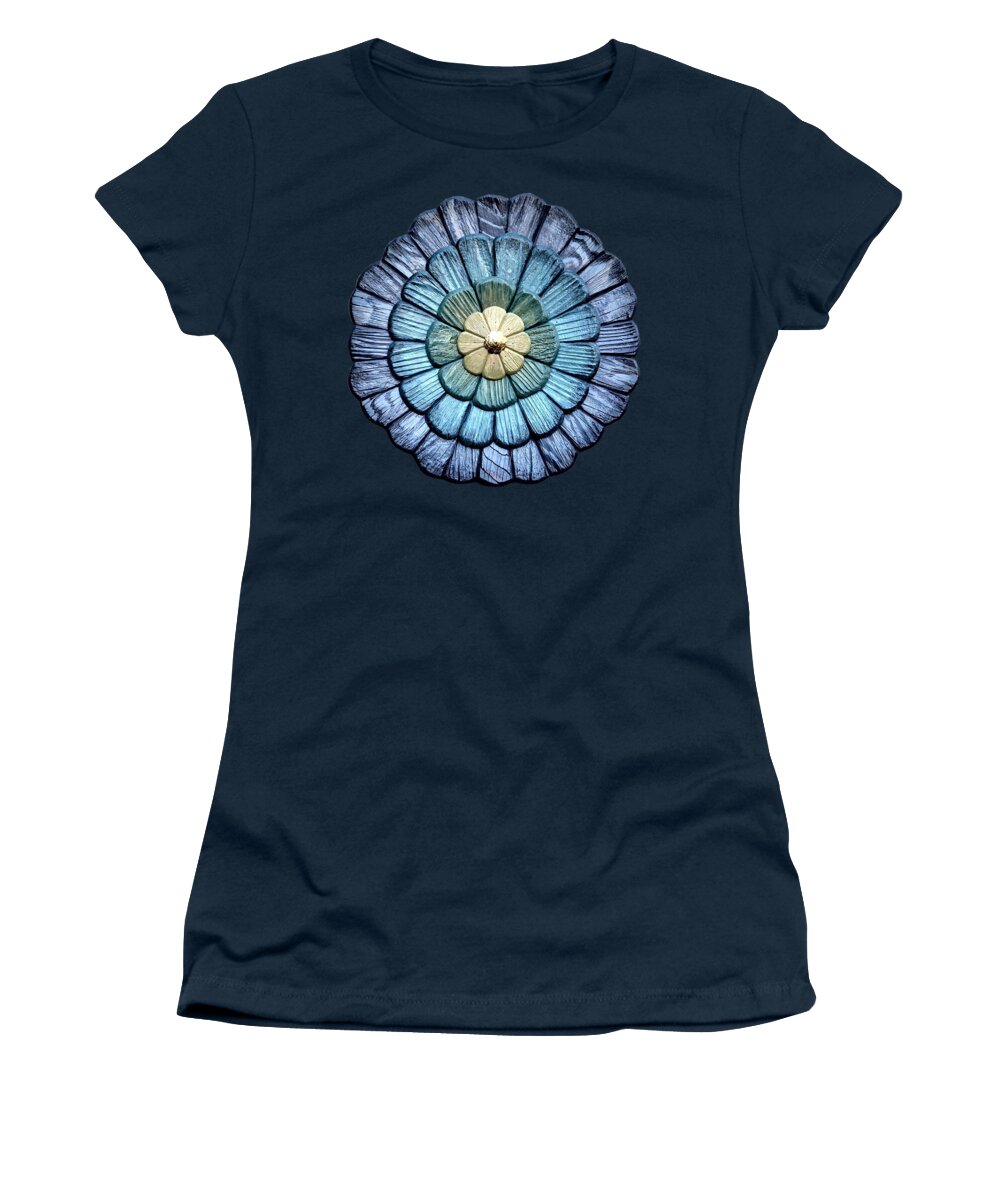Floral Women's T-Shirt featuring the painting Floral Mandala Blue by Denny McNeill