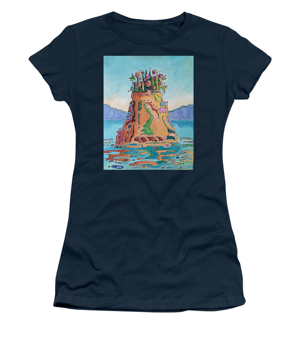 Landscape Women's T-Shirt featuring the painting Flowerpot Island by Sheila Romard