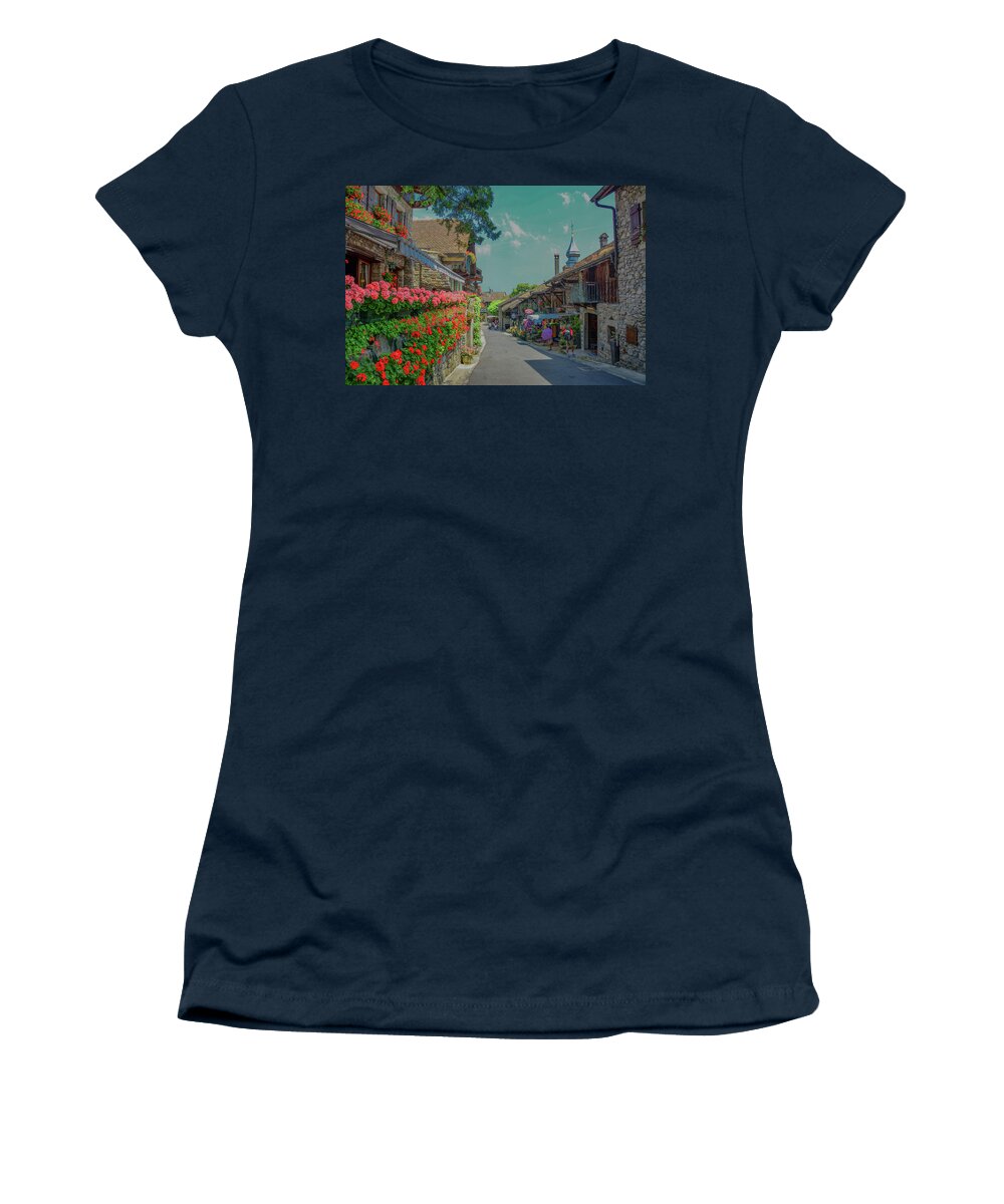 France Women's T-Shirt featuring the photograph Flowers and France, A Winning Combination by Marcy Wielfaert