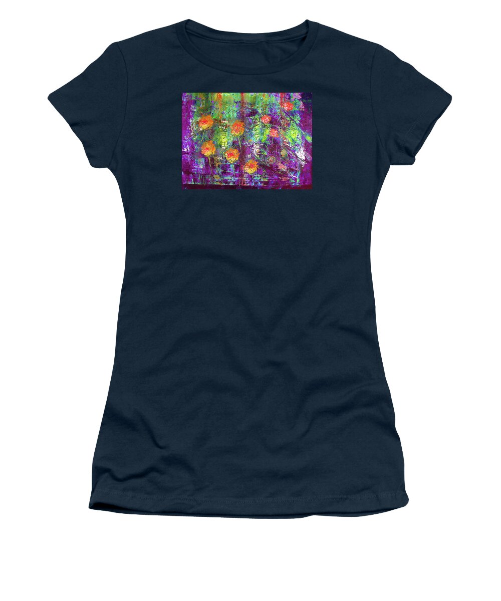 Flower Women's T-Shirt featuring the painting Flowers Groovin' in Purple by Corinne Carroll