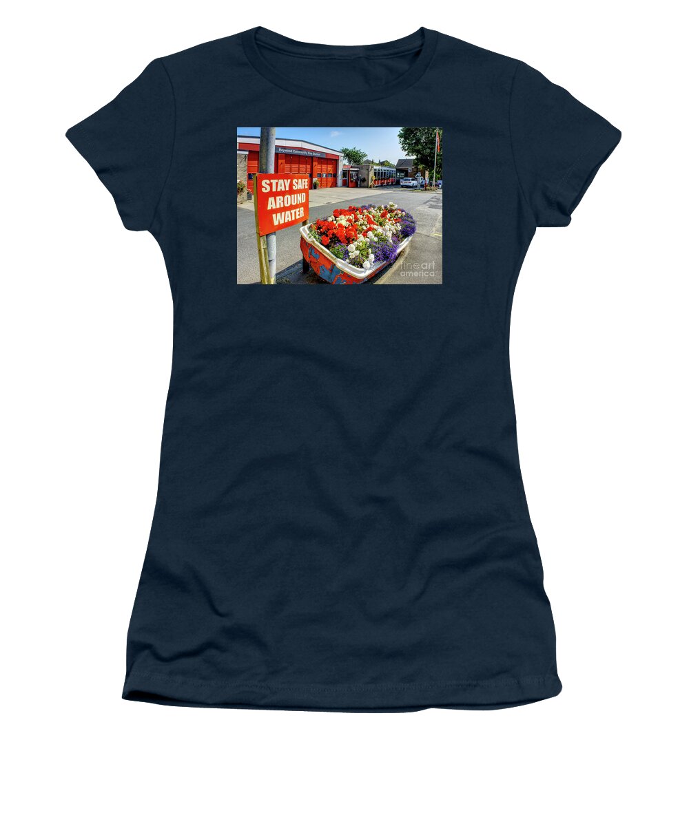 Digital Art Women's T-Shirt featuring the photograph Flowers in a boat, Heywood Fire Station, Manchester, UK by Pics By Tony