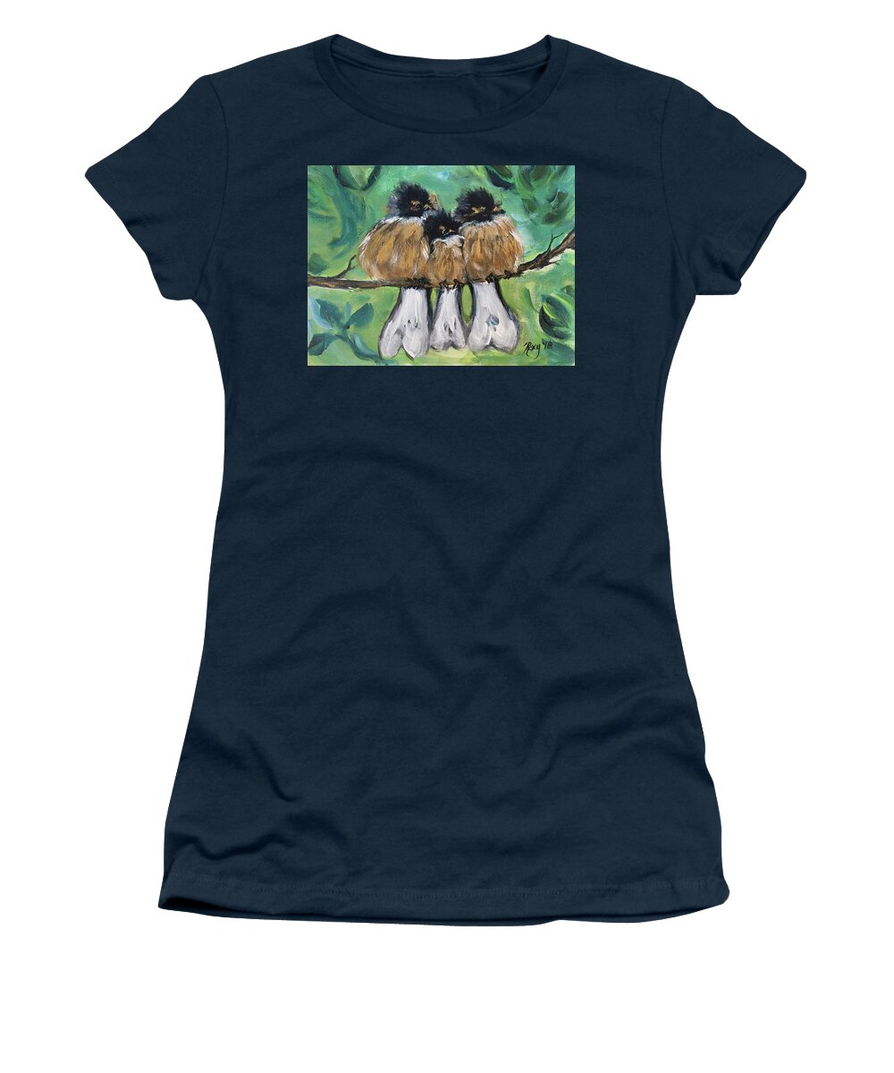 Birds Women's T-Shirt featuring the painting Fluffies by Roxy Rich