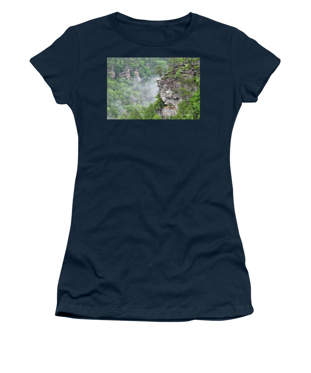 Fall Creek Falls Women's T-Shirt featuring the photograph Fog in Valley 3 by Phil Perkins
