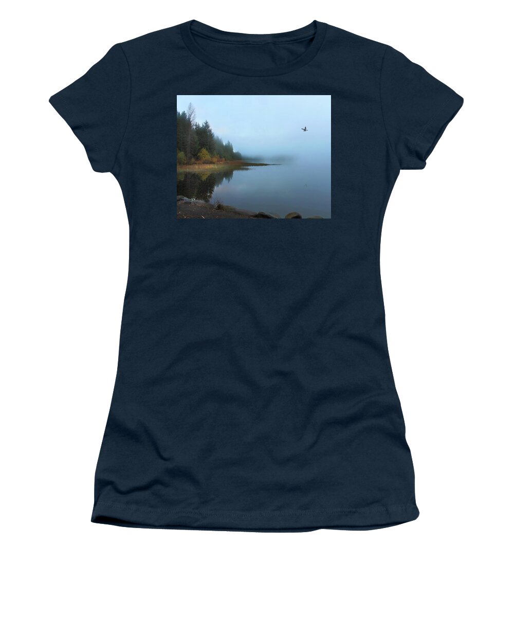 Lake Women's T-Shirt featuring the photograph Foggy Morning Trillium Lake by Loyd Towe Photography