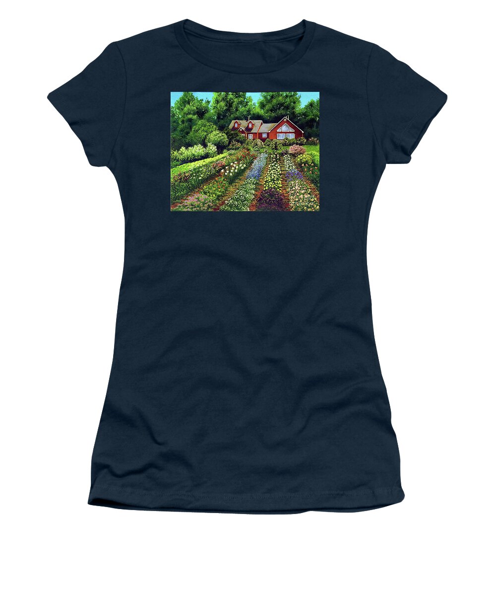 Folls Women's T-Shirt featuring the painting Folls Flower Farm by Sarah Irland