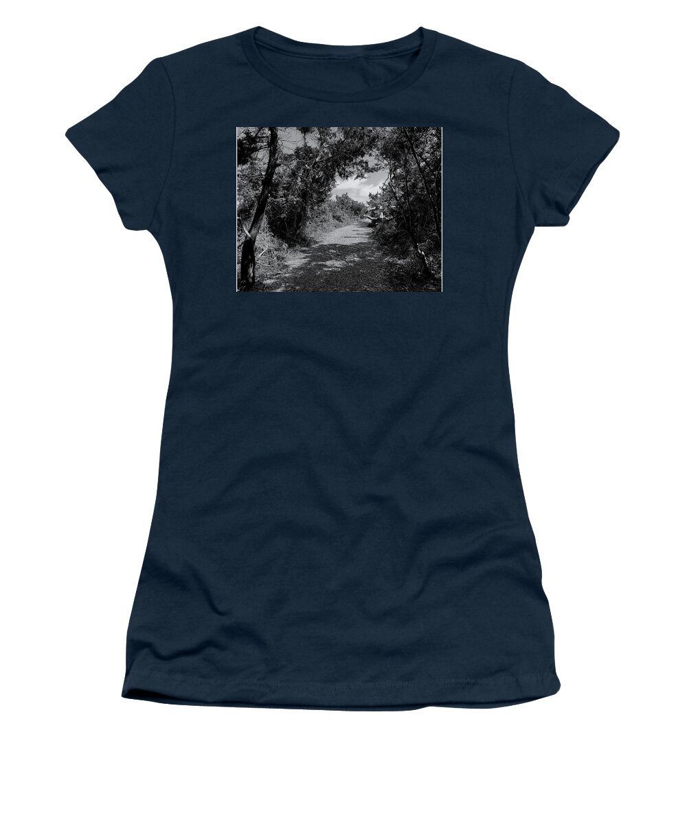 Fort Women's T-Shirt featuring the photograph Fort Macon Trail BW by Lee Darnell