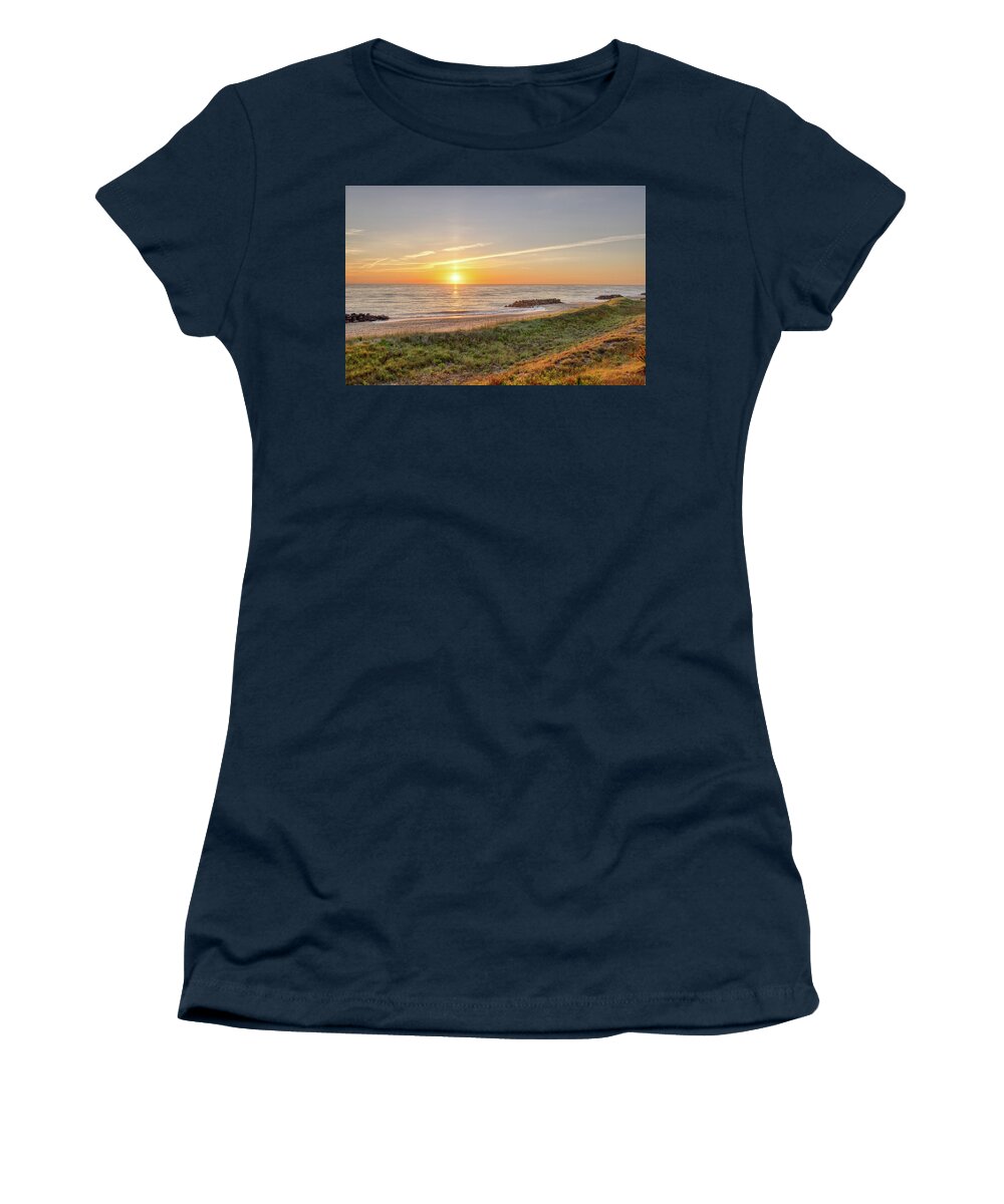 Blue Women's T-Shirt featuring the photograph Fort Story Sunrise by Donna Twiford