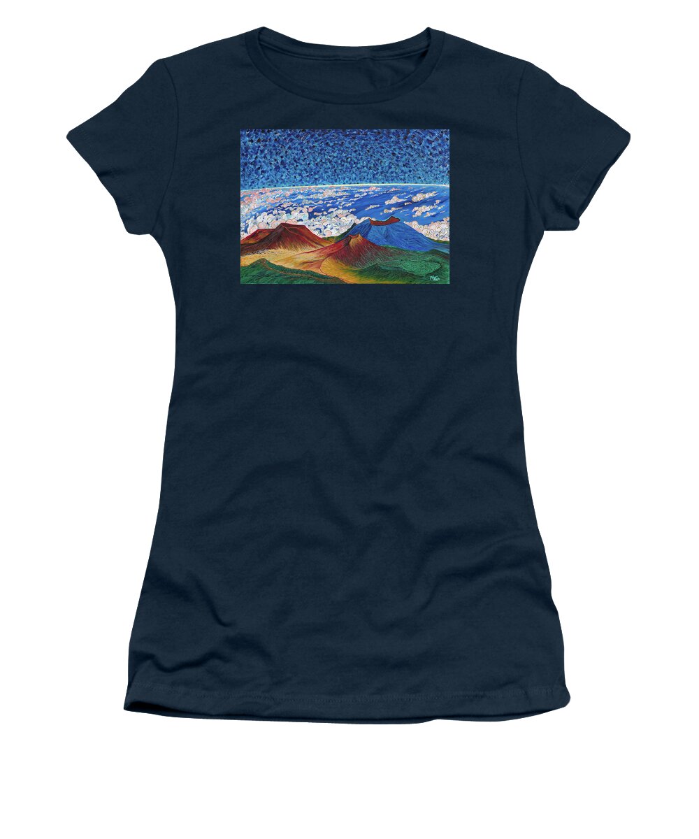Mauna Kea Women's T-Shirt featuring the painting A view from the summit. Mauna Kea, Island of Hawai'i. by ArtStudio Mateo