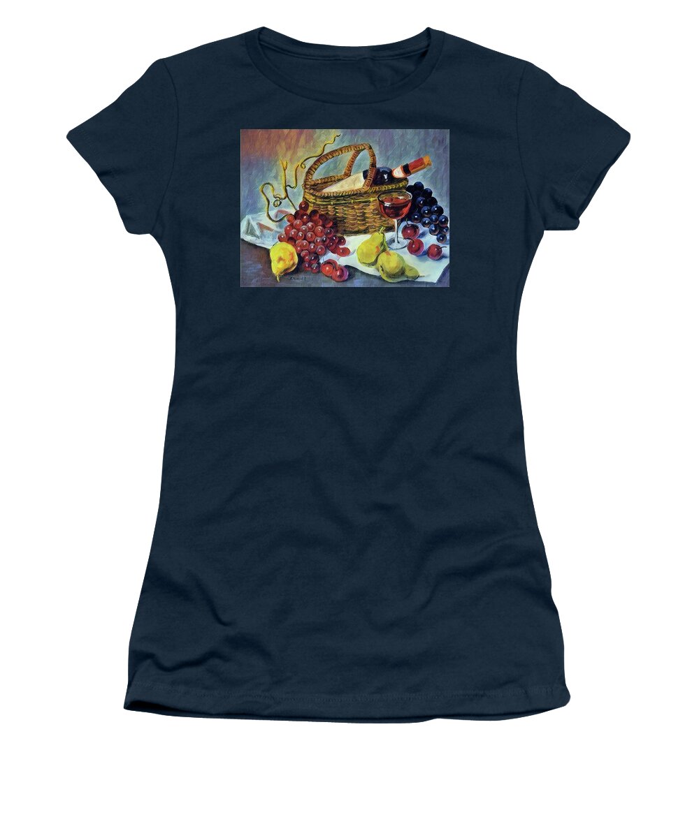 Basket Women's T-Shirt featuring the painting Fruit Basket with Wine by Joel Smith