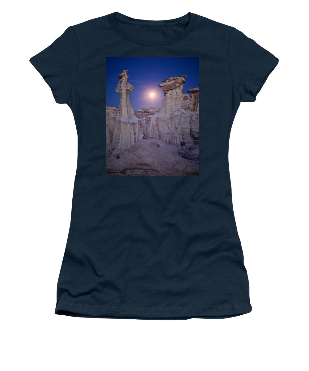 New Mexico Women's T-Shirt featuring the photograph Full Moon over Badlands by Peter Boehringer