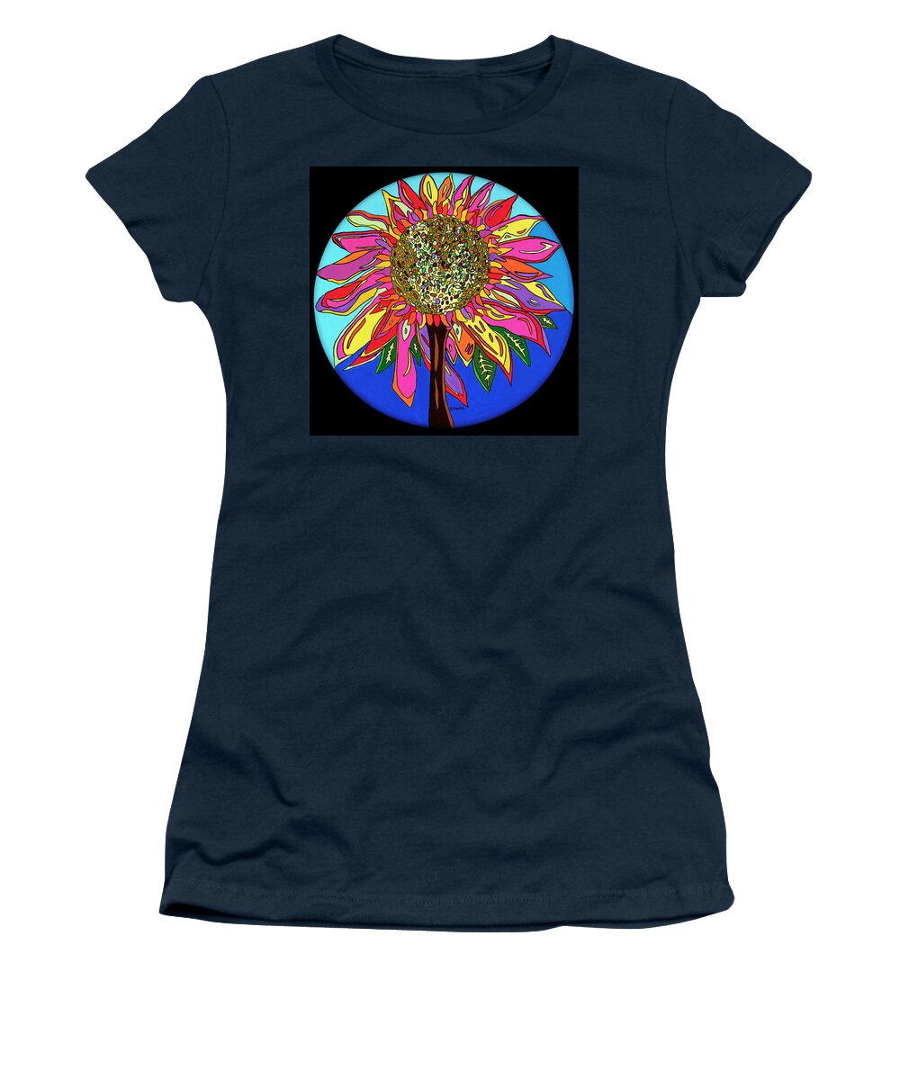 Flower Psychedelic Colorerful Pop Art Women's T-Shirt featuring the painting FunFlower by Mike Stanko