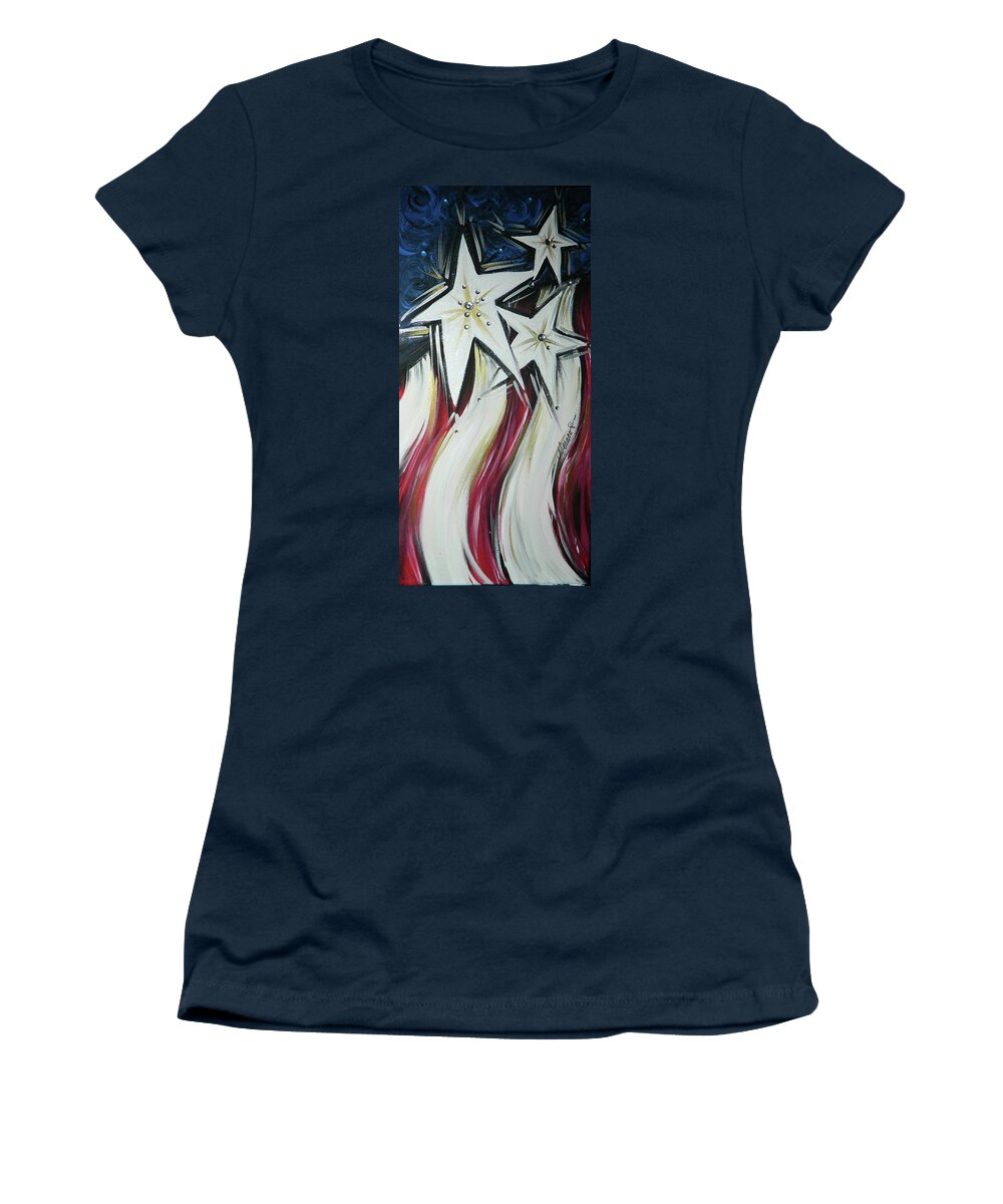 U.s. Flag Women's T-Shirt featuring the painting Funky Flag by Karen Mesaros