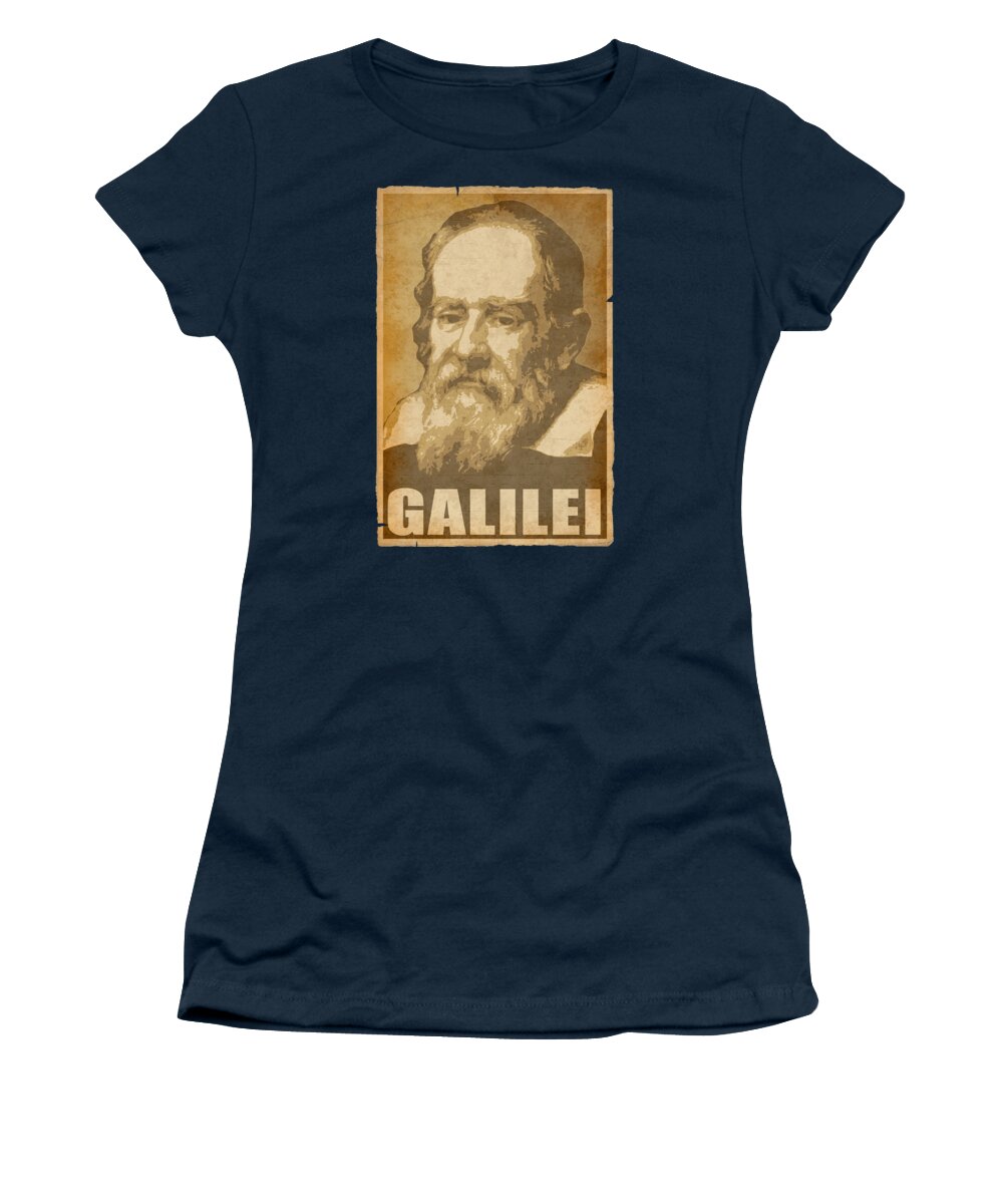 Galileo Women's T-Shirt featuring the digital art Galileo Galilei Propaganda Poster Pop Art by Filip Schpindel