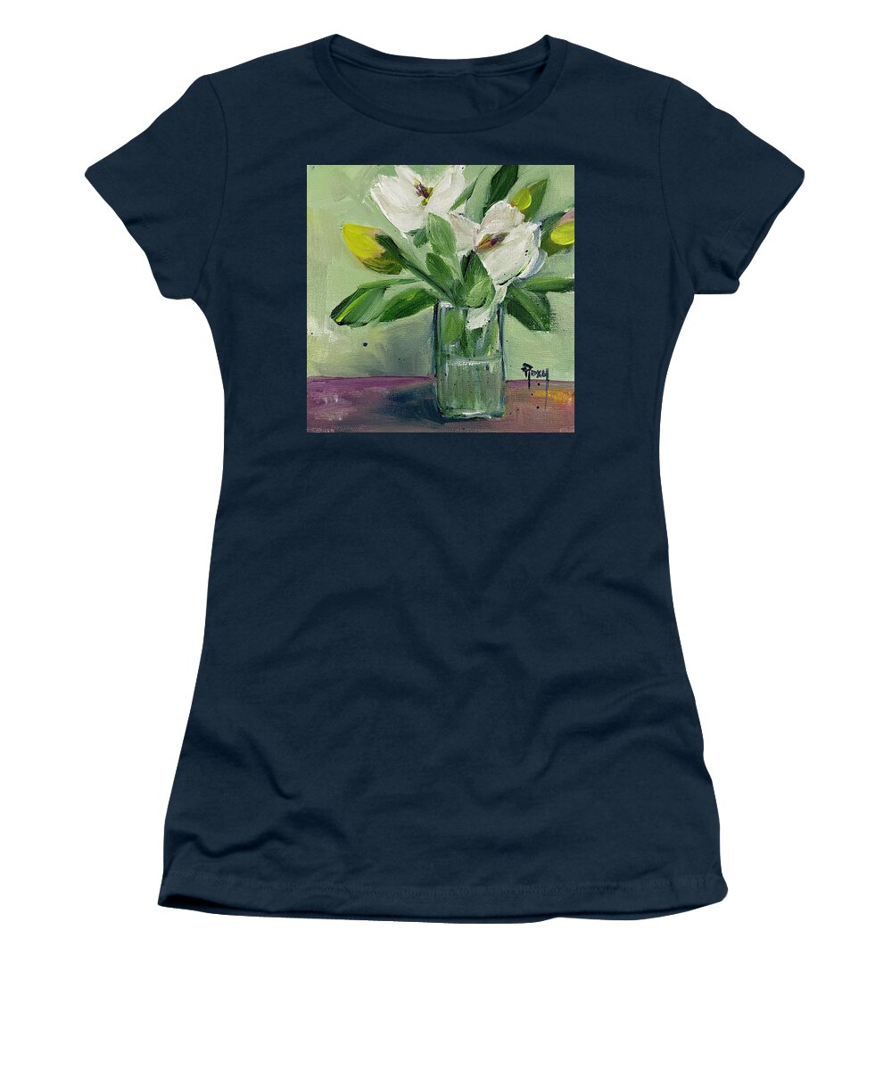 Gardenias Women's T-Shirt featuring the painting Gardenias in a Glass by Roxy Rich