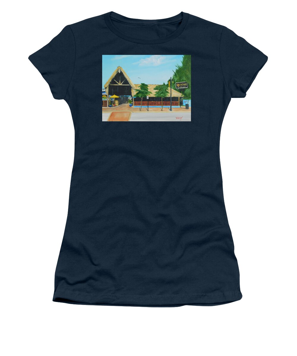 Gilligan's Island Grill Women's T-Shirt featuring the painting Gilligans Island Grill On Siesta Key by Lloyd Dobson
