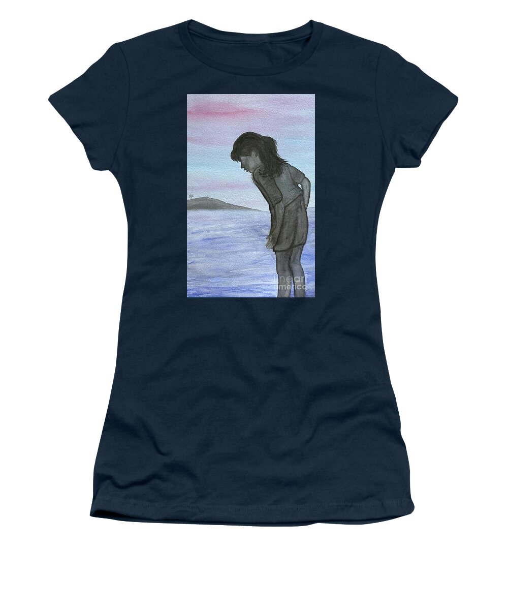 Silhouette Women's T-Shirt featuring the painting Girl at the Beach by Lisa Neuman
