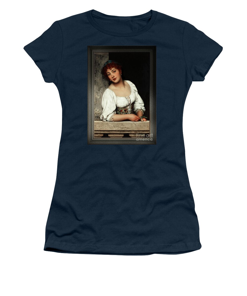 Girl At The Window Women's T-Shirt featuring the painting Girl At The Window by Eugen von Blaas Xzendor7 Old Masters Reproductions by Rolando Burbon