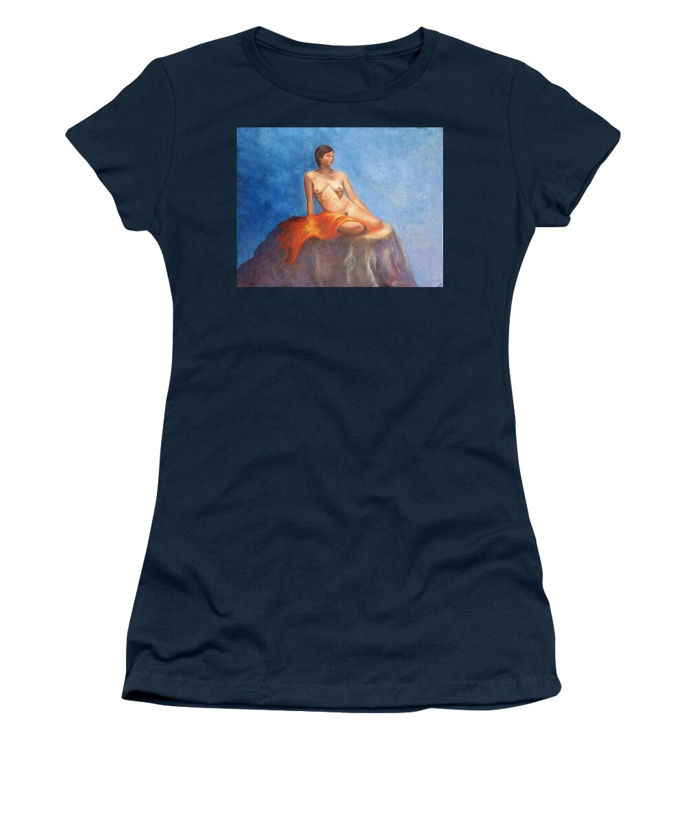 Nude Sensual Women's T-Shirt featuring the painting Girl on fire by Lynn Buettner