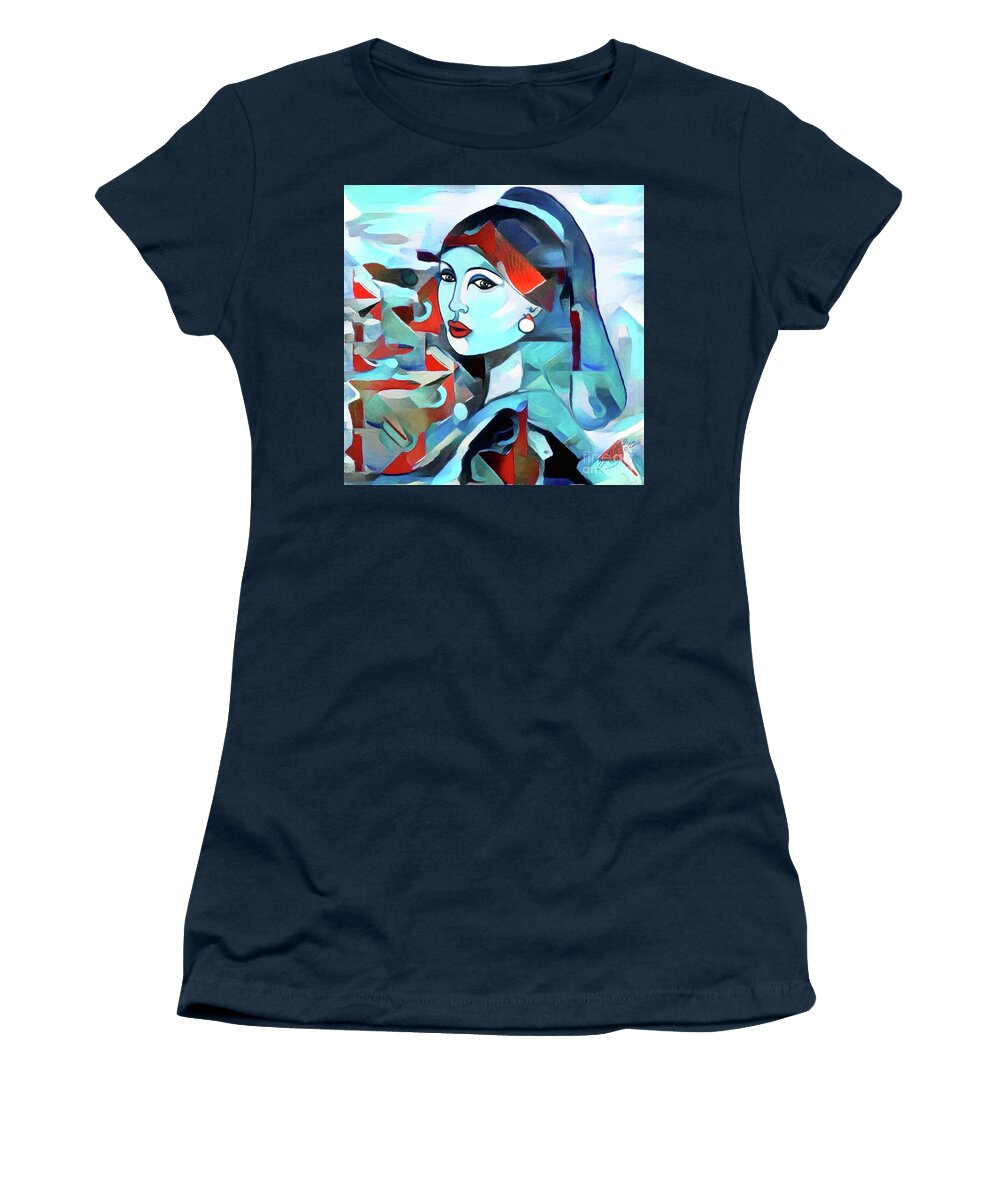 Figurative Art Women's T-Shirt featuring the digital art Girl with Pearl 002 by Stacey Mayer